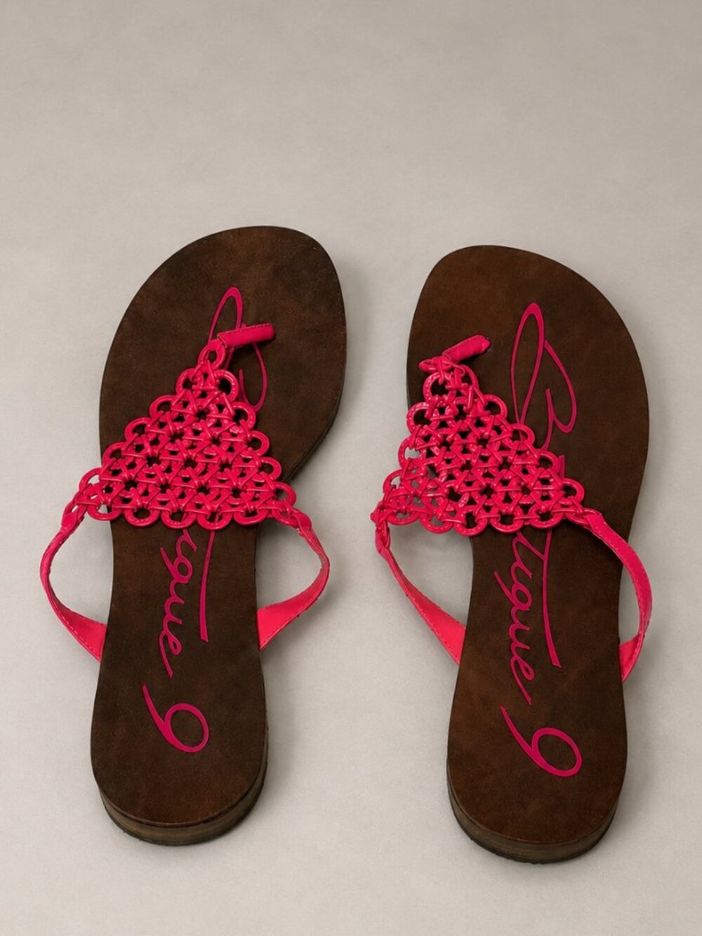 Nine West Boutique 9 Hot Pink Woven Metal Thong Sandals Size 10